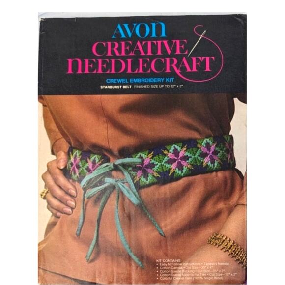 SALE Vintage Avon Creative Needlecraft "Starburst Belt" Crewel Embroidery 2 Kits - Picture 1 of 4